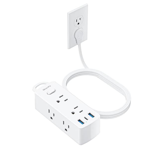 6-Outlet Power Strip Surge Protector with USB Ports and 15 ft. Flat Extension Cord, White