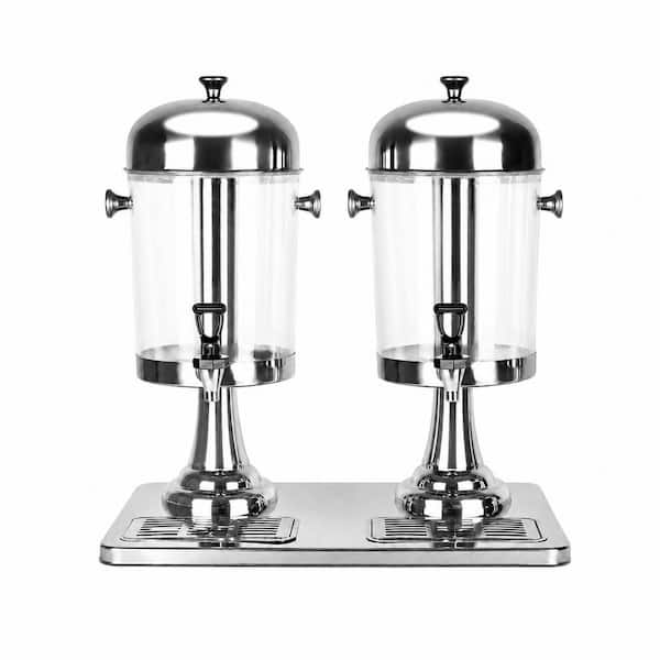 4.4 Gallon Stainless Steel Dual-Head Beverage Dispenser with Ice Core Drip Trays for Parties Buffet Unit