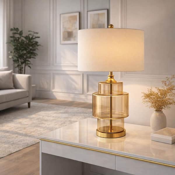30 in. Gold Glass Lustered Table Lamp with Cream Shade