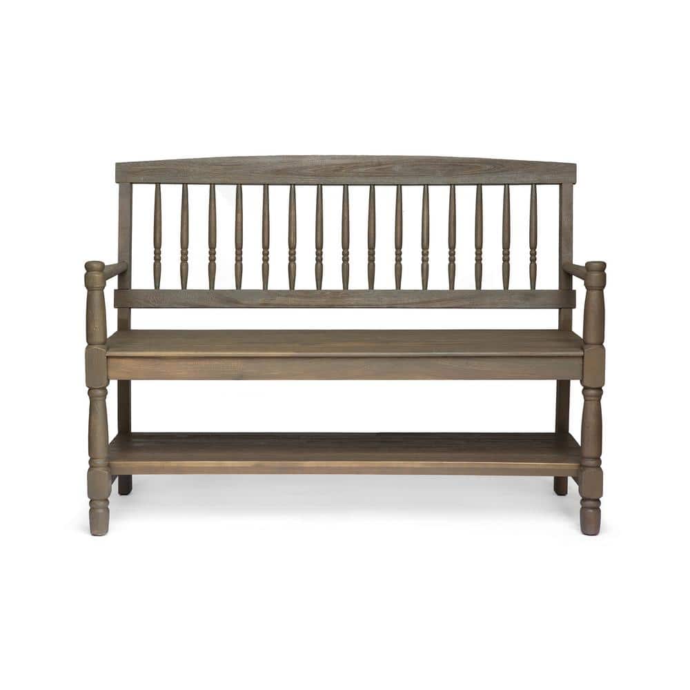 Wooden Outdoor Bench with Backrest and Armrests for Patio Garden Lawn, Gray
