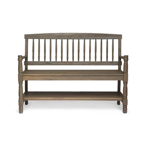 Unbranded Wooden Outdoor Bench with Backrest and Armrests for Patio Garden Lawn, Gray