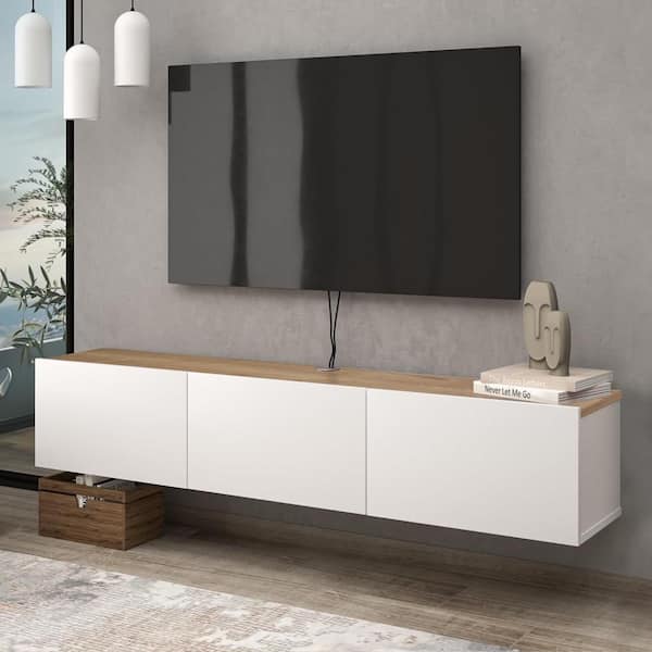 White and Brown Finish TV Stand Fits TV's up to 75 in.