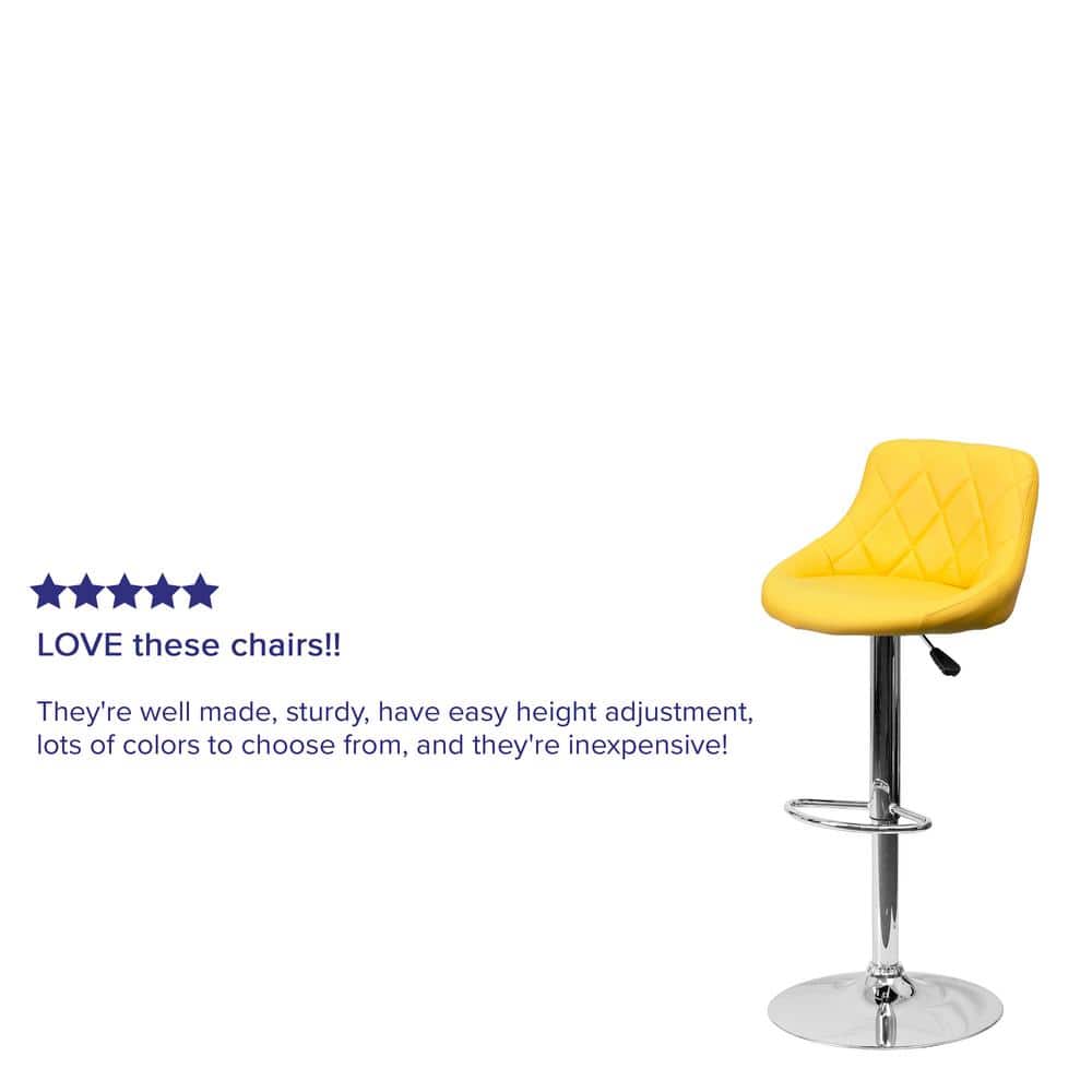Retro Charm Yellow Vinyl Adjustable Swivel Bar Stool with Chrome Base
