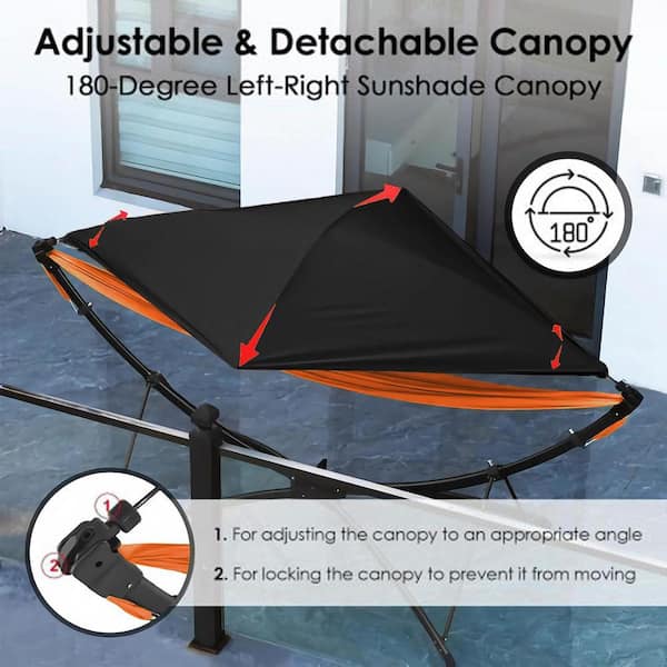 110 in. Double Hammock Chair with Stand, Adjustable Sunshade