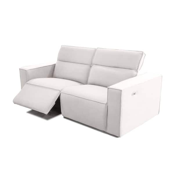 Furniture of America Leah 80 in. White Polyester Boucle Fabric 2-Seater Power Reclining Loveseat With USB Ports