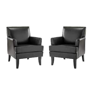 Maaf Black Accent Armchair with Solid Wooden Legs and Nailhead Trim (Set of 2)