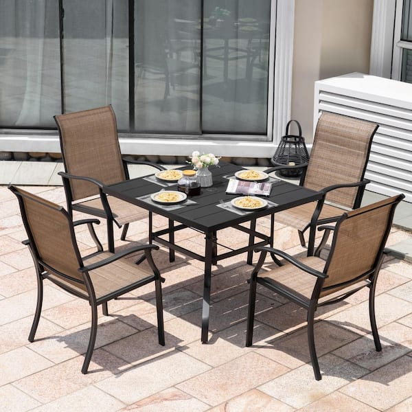 5-Pieces Rust-Free Metal Outdoor Patio Dining Set with 4 Textilene Dining Chairs and Square Dining Table