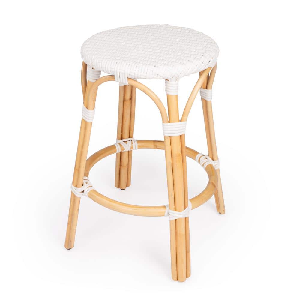 Glossy White Natural Rattan Frame Butler Specialty Company Bar Stools 9371304 64 1000 