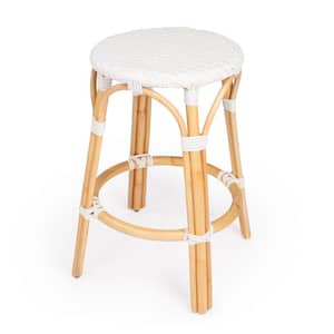 Tobias 24 in. Glossy White Backless Round Rattan Counter Stool (Qty 1)