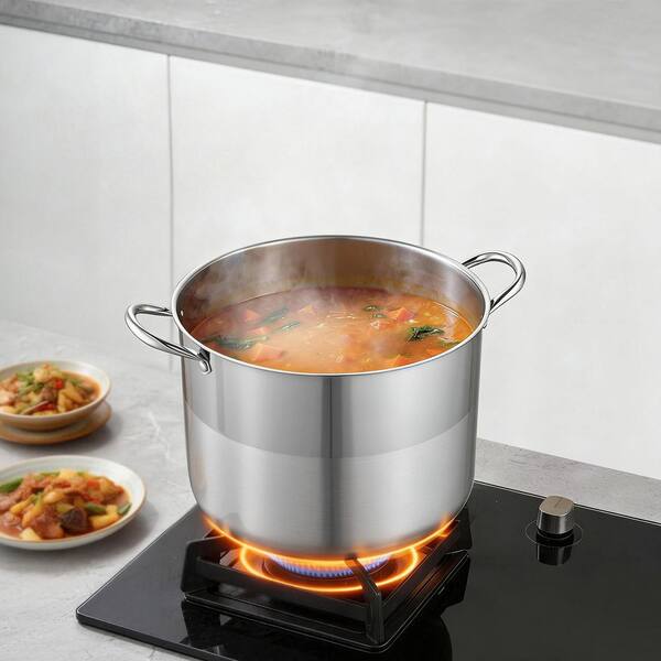 16-qt. Stainless Steel Stock Pot with Glass Lid, PFOA-Free and PFAS-Free, Suitable for Gas Induction and Electric Stoves