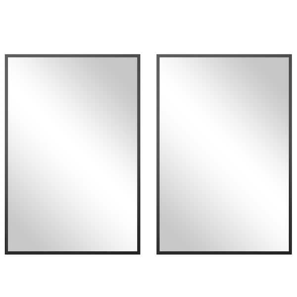 Black 24 in W x 36 in. H Modern Rectangle Aluminum Alloy Framed Wall Vanity Mirror Wall Decor for Bathroom, Set of 2