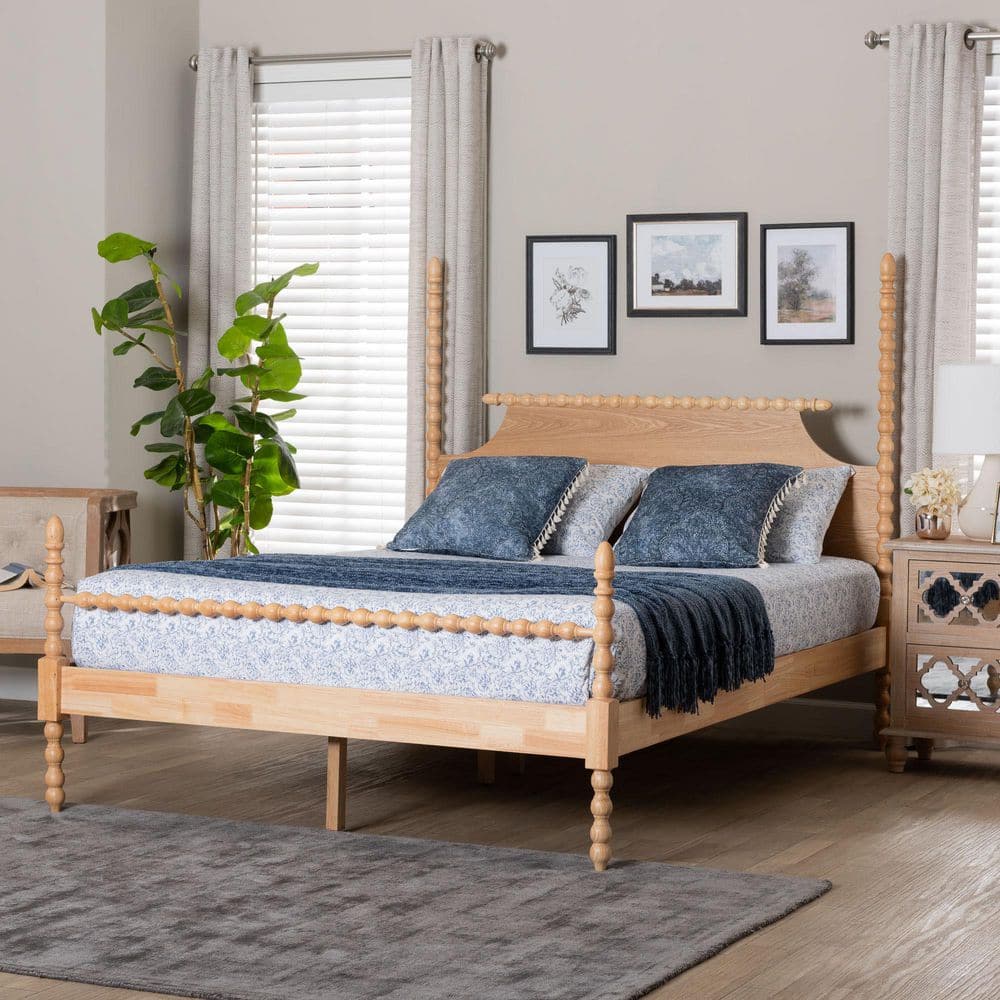 Caliana Natural Brown Wood Frame Queen Four Poster Bed price history on PriceWatchPro