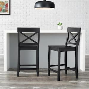 Cedarville Dark Charcoal Wood Counter Stool with Cross Back (Set of 2) (19.42 in. W x 38.22 in. H)