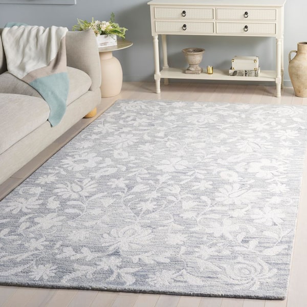 Metro 4 ft. x 6 ft. Gray/Ivory Cottage Embroidered Floral Area Rug
