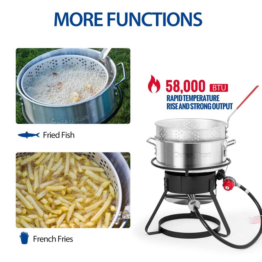 11 Qt Aluminum Propane Outdoor Deep Fryer with Red Handles