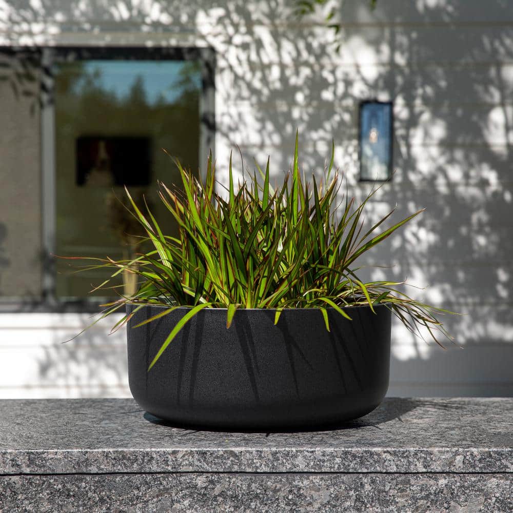 Black Round Plastic-Stone Composite Indoor/Outdoor Planter