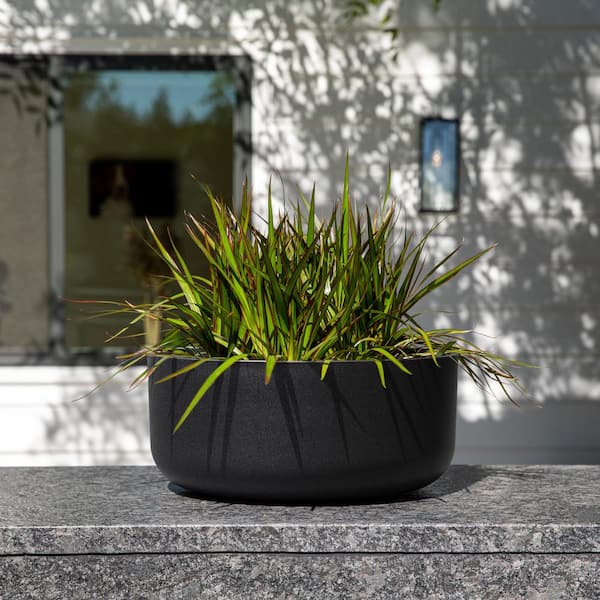 Kona Bowl 14 in. Round Black Plastic Planter