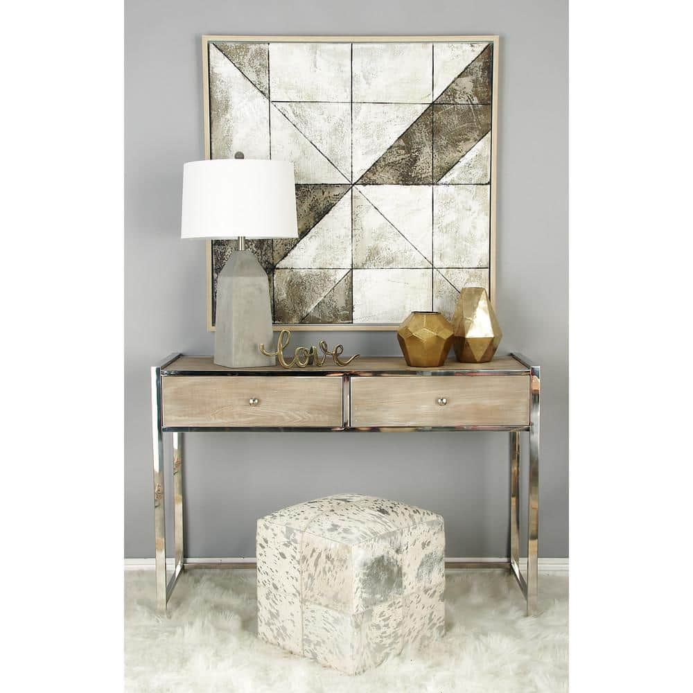 Elegance Unleashed White Leather Pouf with Silver Accents, 16"x17"