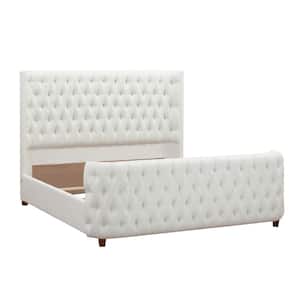 Brooklyn King Bed Frame with Headboard & Footboard, Antique White Polyester