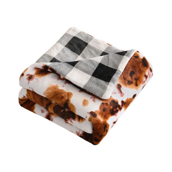 HomeRoots Brown/ White Animal Print Velvet Throw Blanket