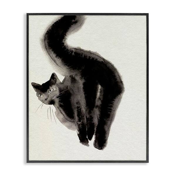 Stupell Industries Fun Black Cat Behind by Melissa Wang Black Framed Animal Giclee Art Print 30 in. x 24 in.