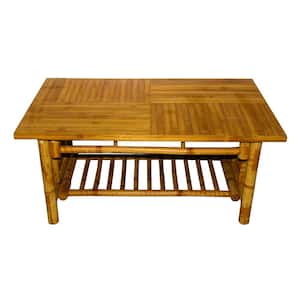 42 in. Bamboo Large Rectangle Wood Coffee Table with Shelf