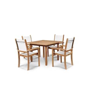 Perrin 5-Piece Teak Square Outdoor Dining Set in White