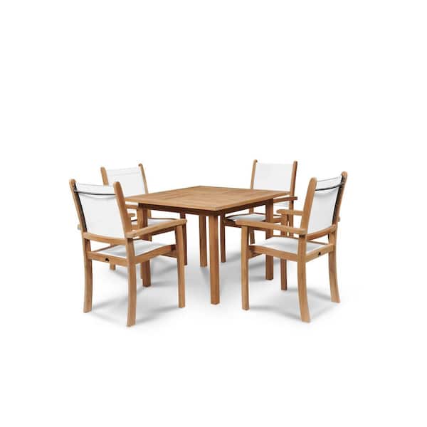 Unbranded Perrin 5-Piece Teak Square Outdoor Dining Set in White