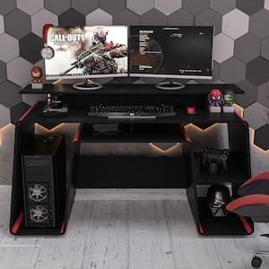 San Diego 57 in. Red and Black Multi Gaming Table with Elevated and Open Shelving