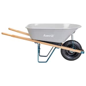 6 cu. ft. Steel Tub Wheelbarrow with Wooden Handles and Pneumatic Tire