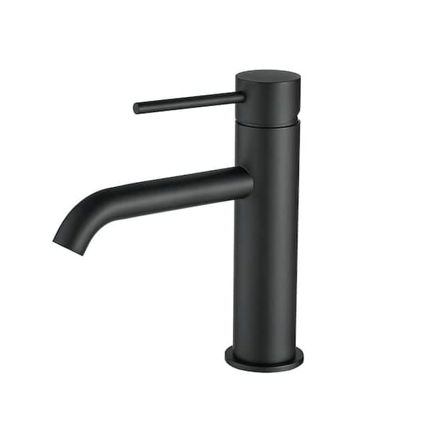 Single Handle Single Hole Bathroom Faucet Deck Mount Stainless Steel Bathroom Vanity Sink Taps in Matte Black