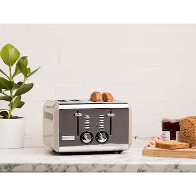 Cotswold 1500-Watt 4-Slice Wide Slot Putty Retro Toaster with Removable Crumb Tray and Adjustable Settings