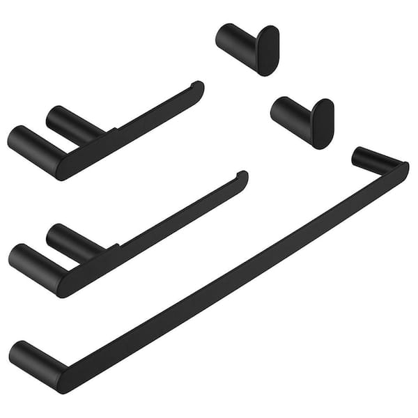 5-Piece Bathroom Hardware Set w/Towel Bar Set Stainless Steel 5-Piece Wall Mount Bathroom Accessories Set in Matte Black