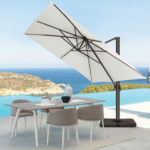 JEAREY SunShade Deluxe 11 ft. Square Cantilever Umbrella Heavy-Duty 360° Rotation Patio Umbrella in Off-White