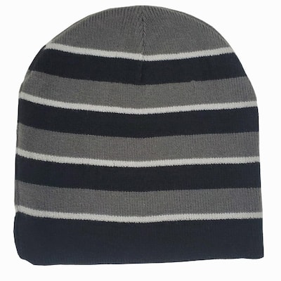 Stripped Reversible Beanie 100% Acrylic Hat, Black and Grey (One Size Fits Most)