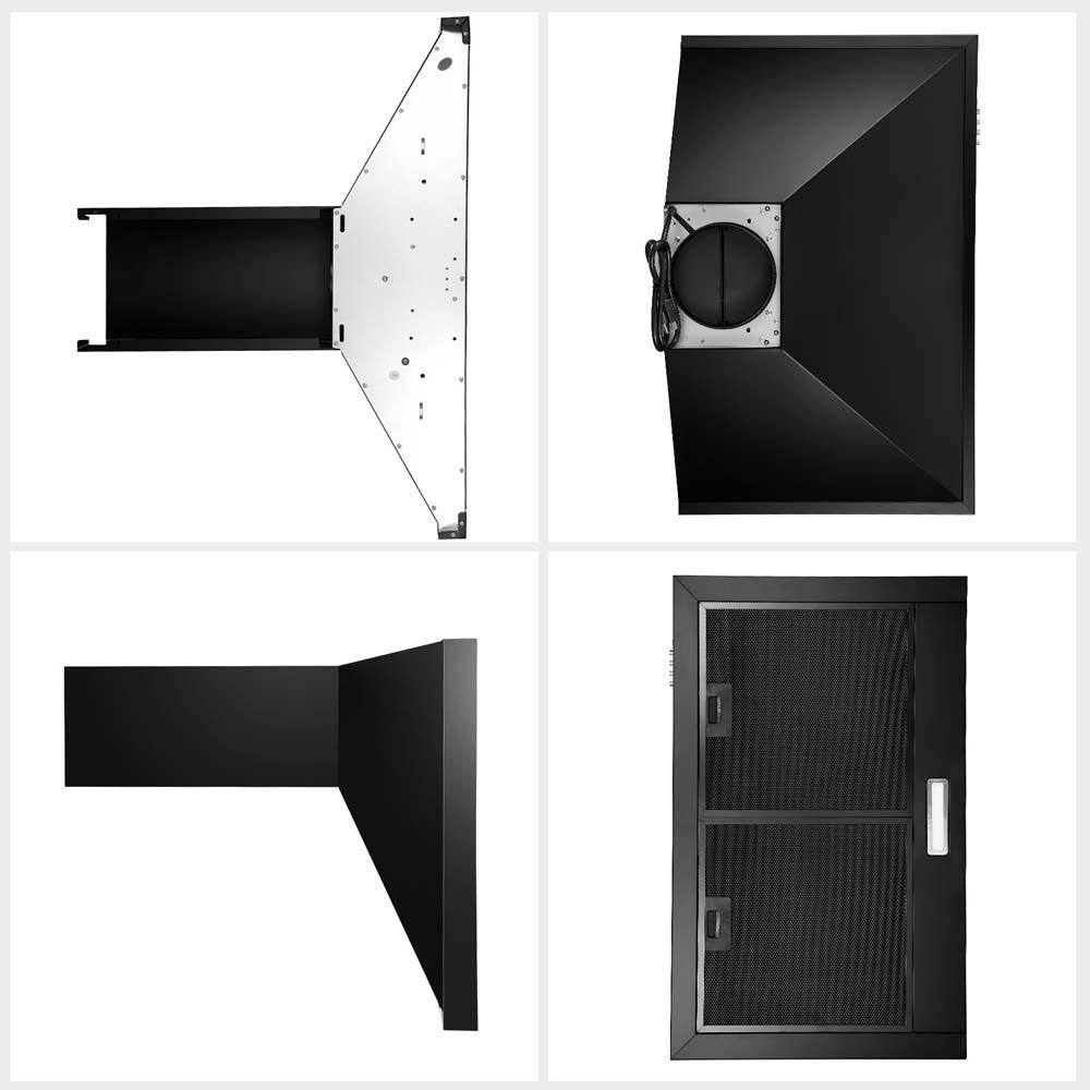 30-Inch Black Stainless Steel Wall Mount Range Hood with LED Lamp