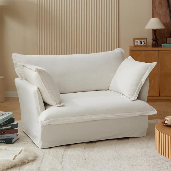Noble House Faylinn 50.4 in. Beige Modern Upholstered Linen Blend 2-Seater Loveseat with Pillows