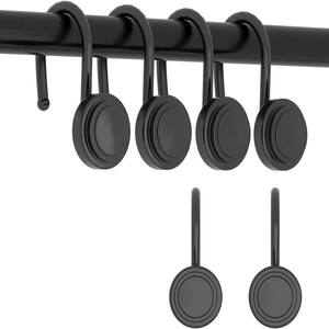 Hanging Shower Curtain Hooks Round Zinc Alloy Hooks in Black 12-Pack for Bathrooms