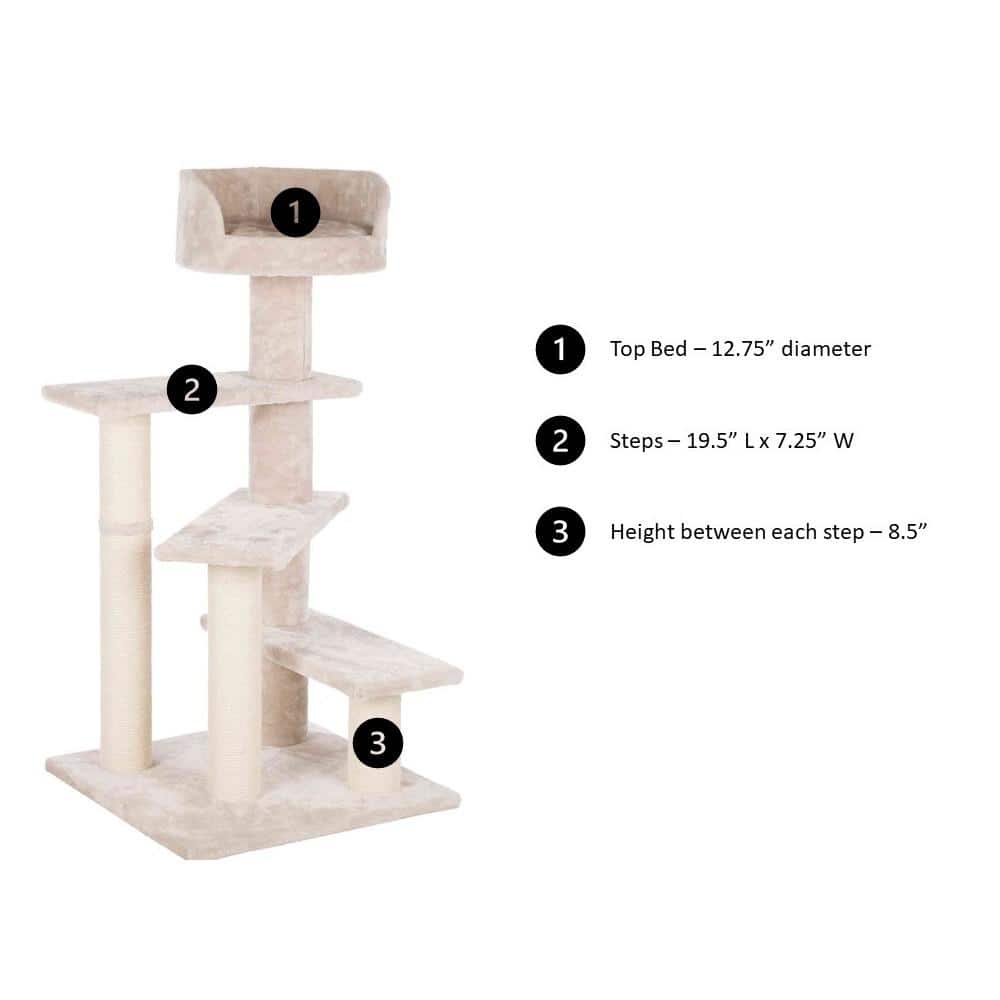 Greige Plush and Sisal 4-Level Cat Tree with Bed