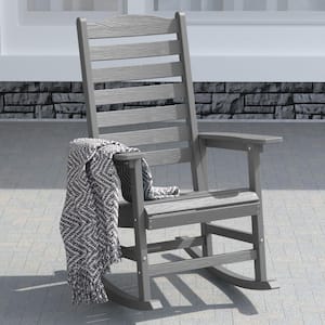 Gray All Weather Resistant HIPS Plastic Patio Outdoor Rocking Chair for Lawn, Porch, Indoor and Garden