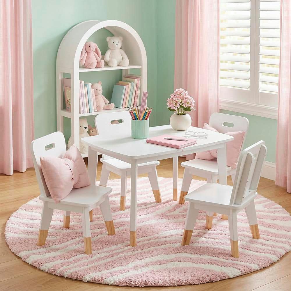 Lazzara Eliza 5-Piece Pack Rectangle Wood Top White and Natural
