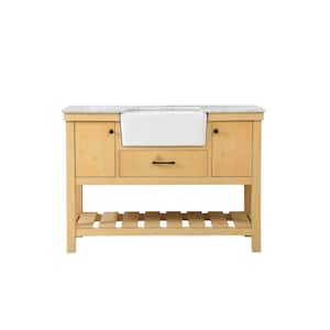 Timeless Home 48 in. W x 22 in. D x 34.13 in. H Single Bathroom Vanity Side Cabinet in Natural Wood with Marble Top