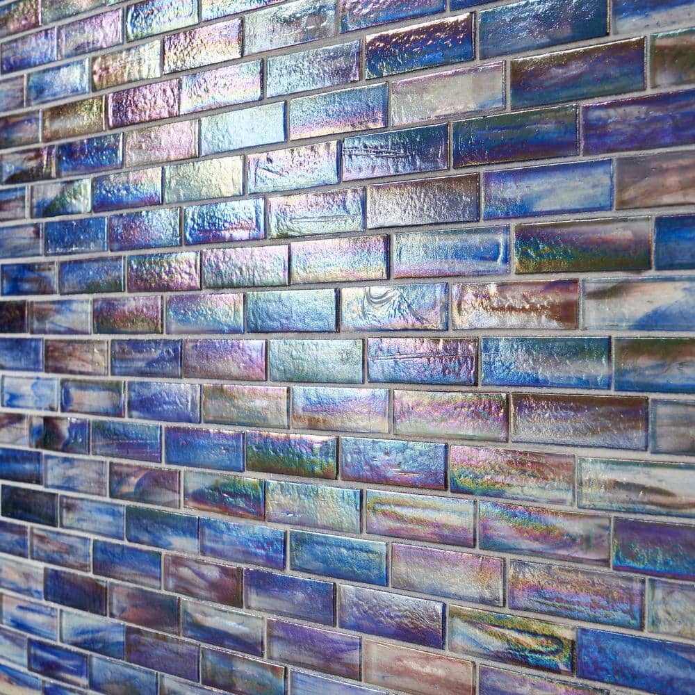 Cove Blue Polished Glass Brick Mosaic Tile Sheet
