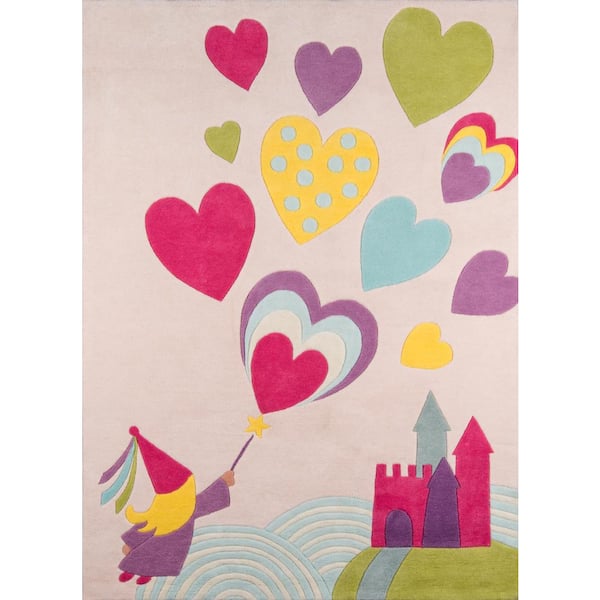 Momeni Lil Mo Whimsy Princess Castle Pink 8 ft. x 10 ft. Indoor Kids Area Rug