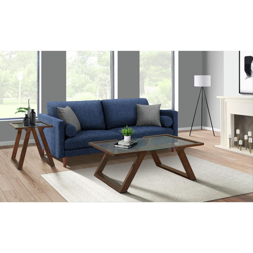 Transitional Dark Espresso Square End Table with Glass Top