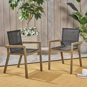 Wood and Mesh Outdoor Dining Chair in Grey Set of 2