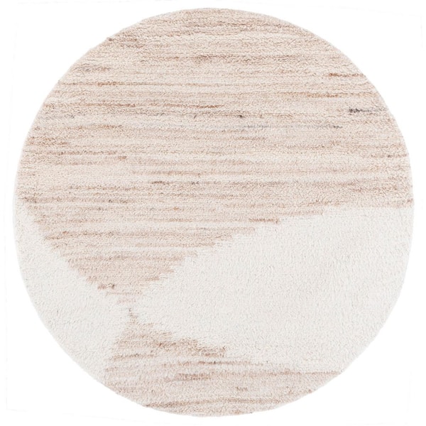 Vermont 6 ft. x 6 ft. Beige/Ivory 2--Tone Abstract Striped Round Area Rug