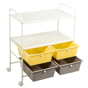 4-Drawer Plastic Rolling Storage Cart Metal Rack Organizer Shelf with Wheels Yellow Grey