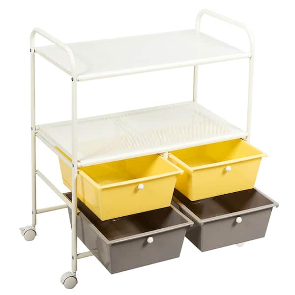 HONEY JOY 4-Drawer Plastic Rolling Storage Cart Metal Rack Organizer Shelf with Wheels Yellow Grey