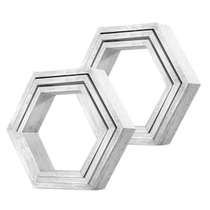 Hexagon Floating Shelves Honeycomb Shelves for Wall, Gray White Set of 6